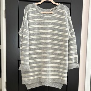 Soft Surroundings Gray and Cream Striped Long Sleeve Sweater/Tunic. Size Medium